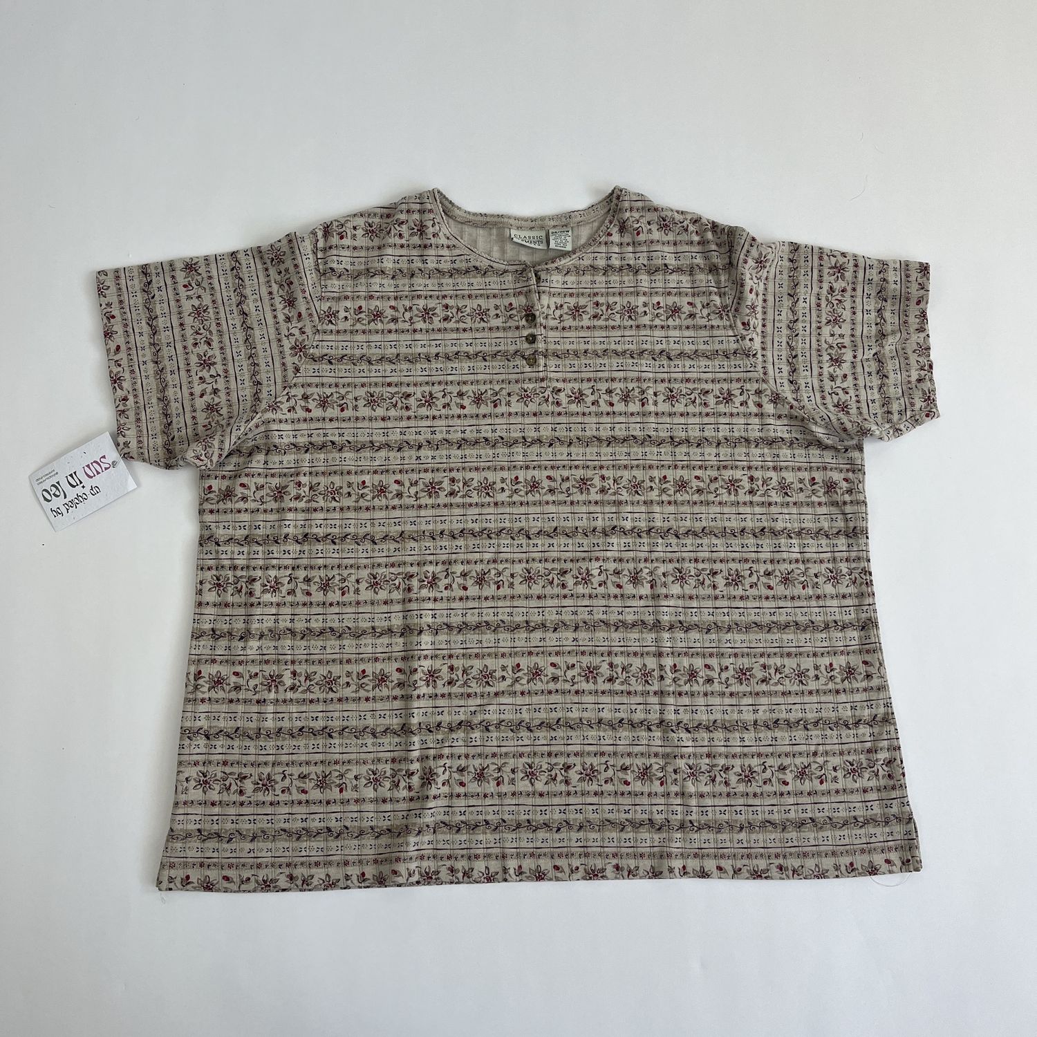 Tan Floral Striped Tee