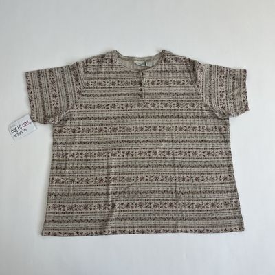 Tan Floral Striped Tee