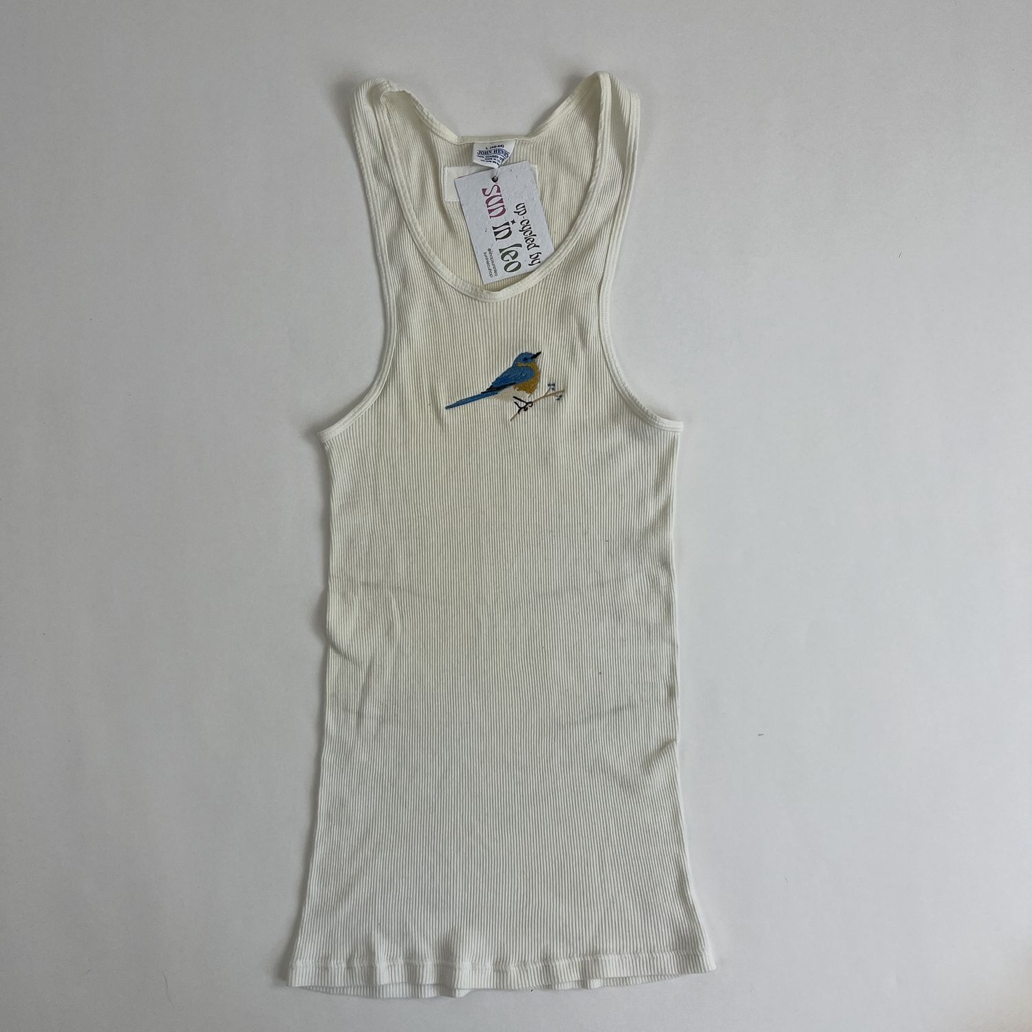 Bluebird Embroidery, Style: White Tank
