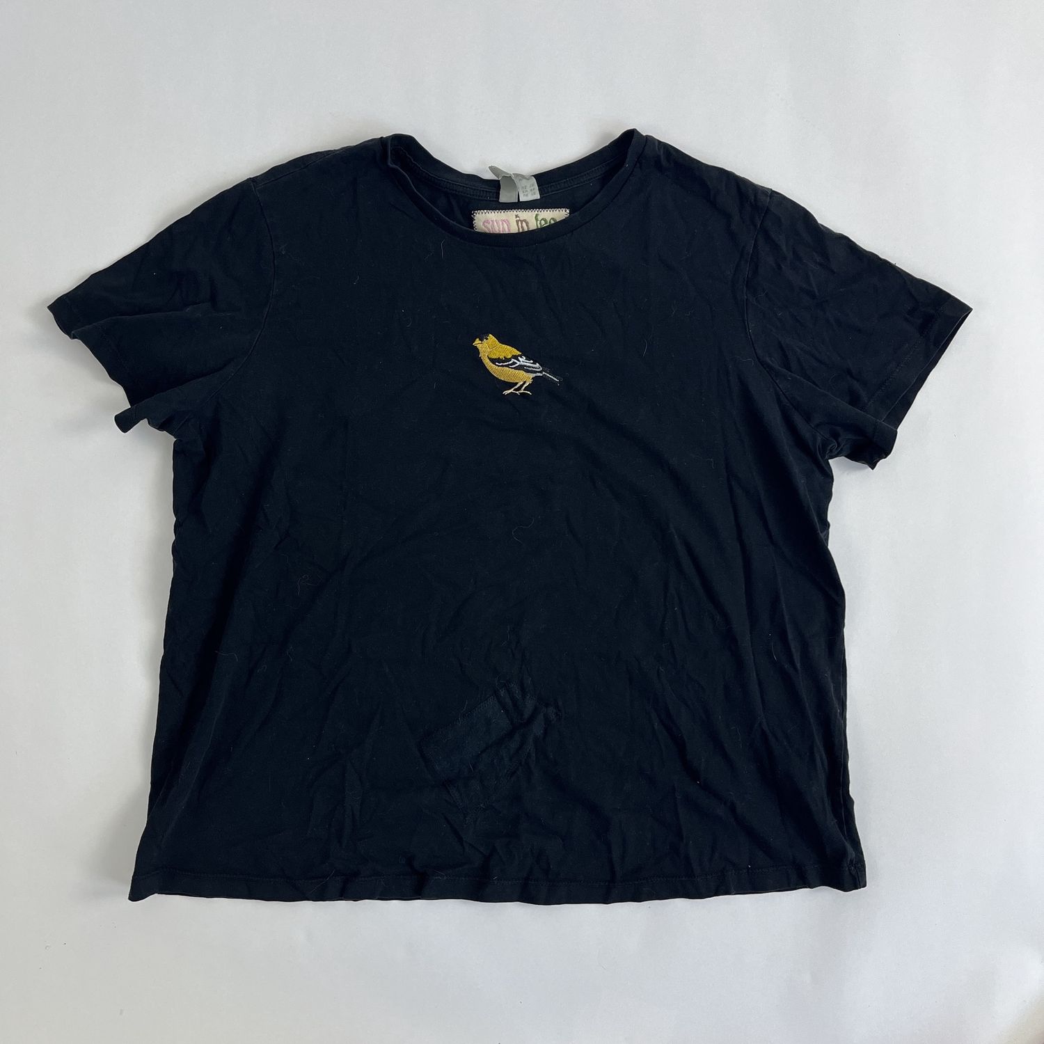 Goldfinch Embroidery, Style: Black Tee