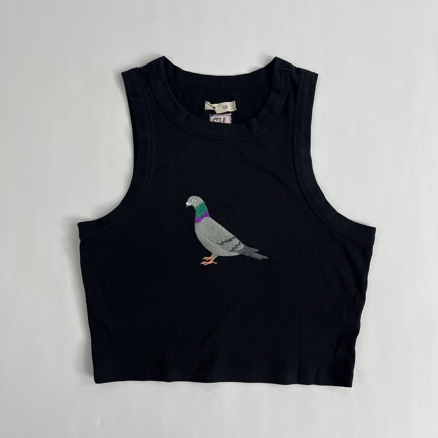 Pigeon Embroidery, Style: Black Tank