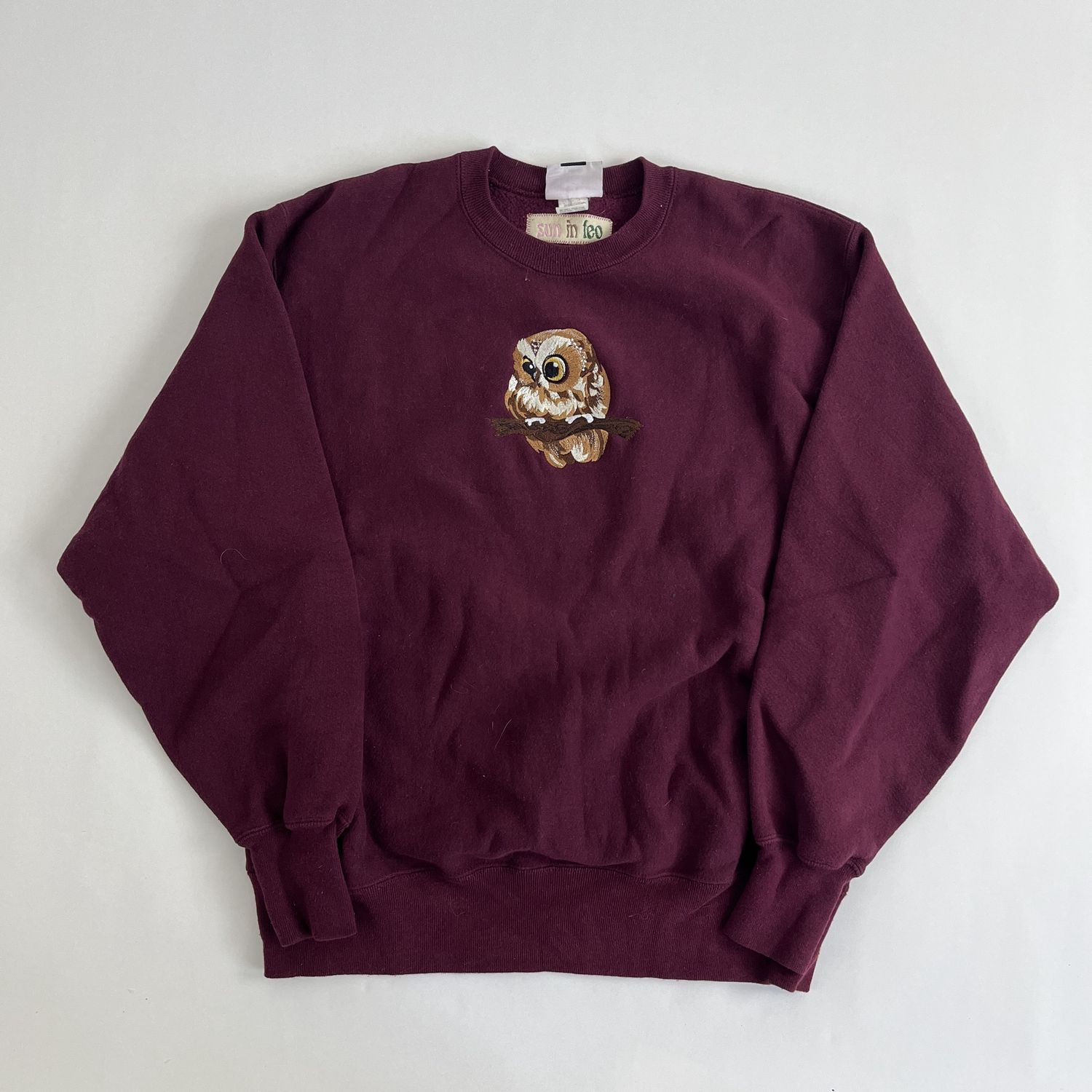 Owl Embroidery, Style: Maroon Crewneck