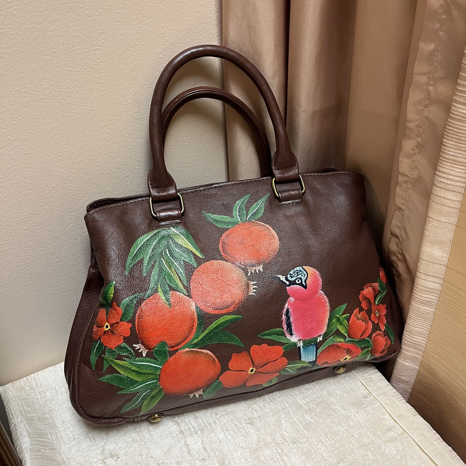 Hand Painted Fruit Bird Bag
