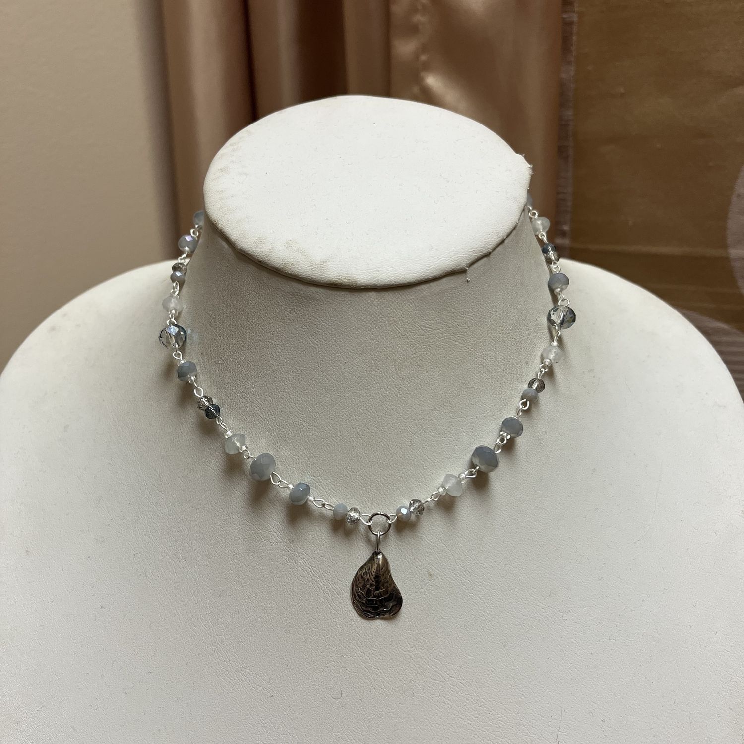 Silver beaded oyster necklace