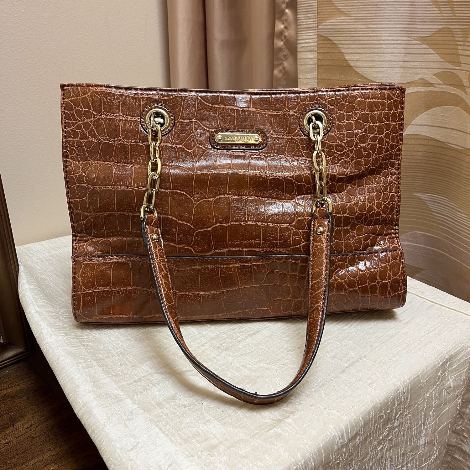 Faux Embossed Leather Brown Handbag