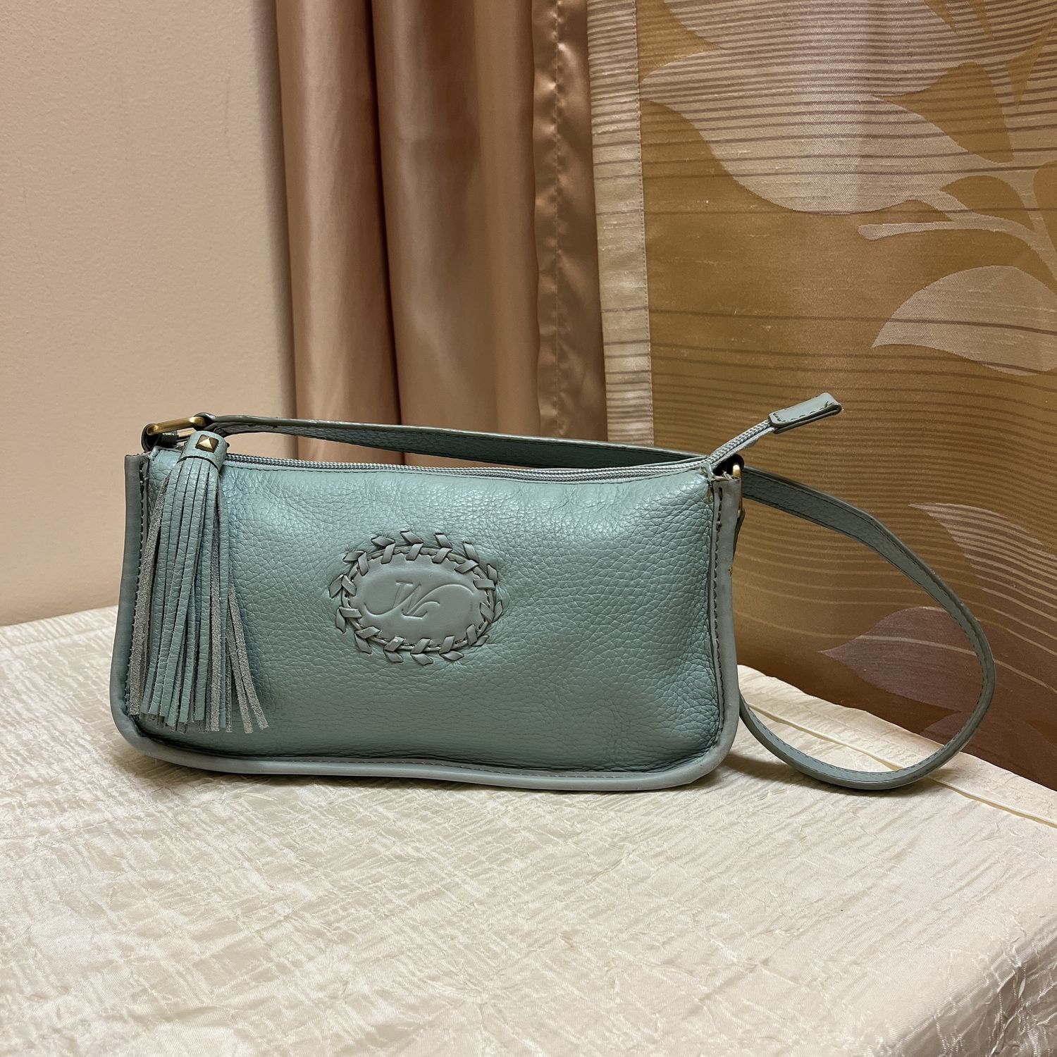 Teal Fringe zipper shoulder bag