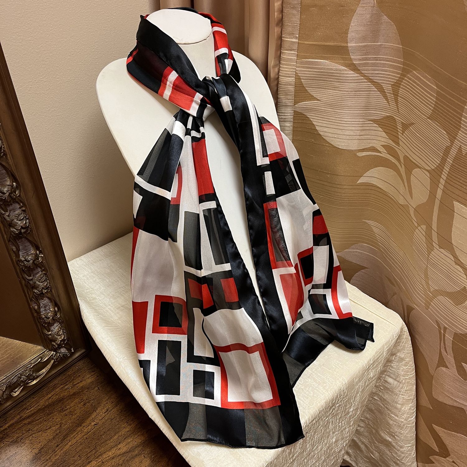 Black &amp; White with Red all over Scarf