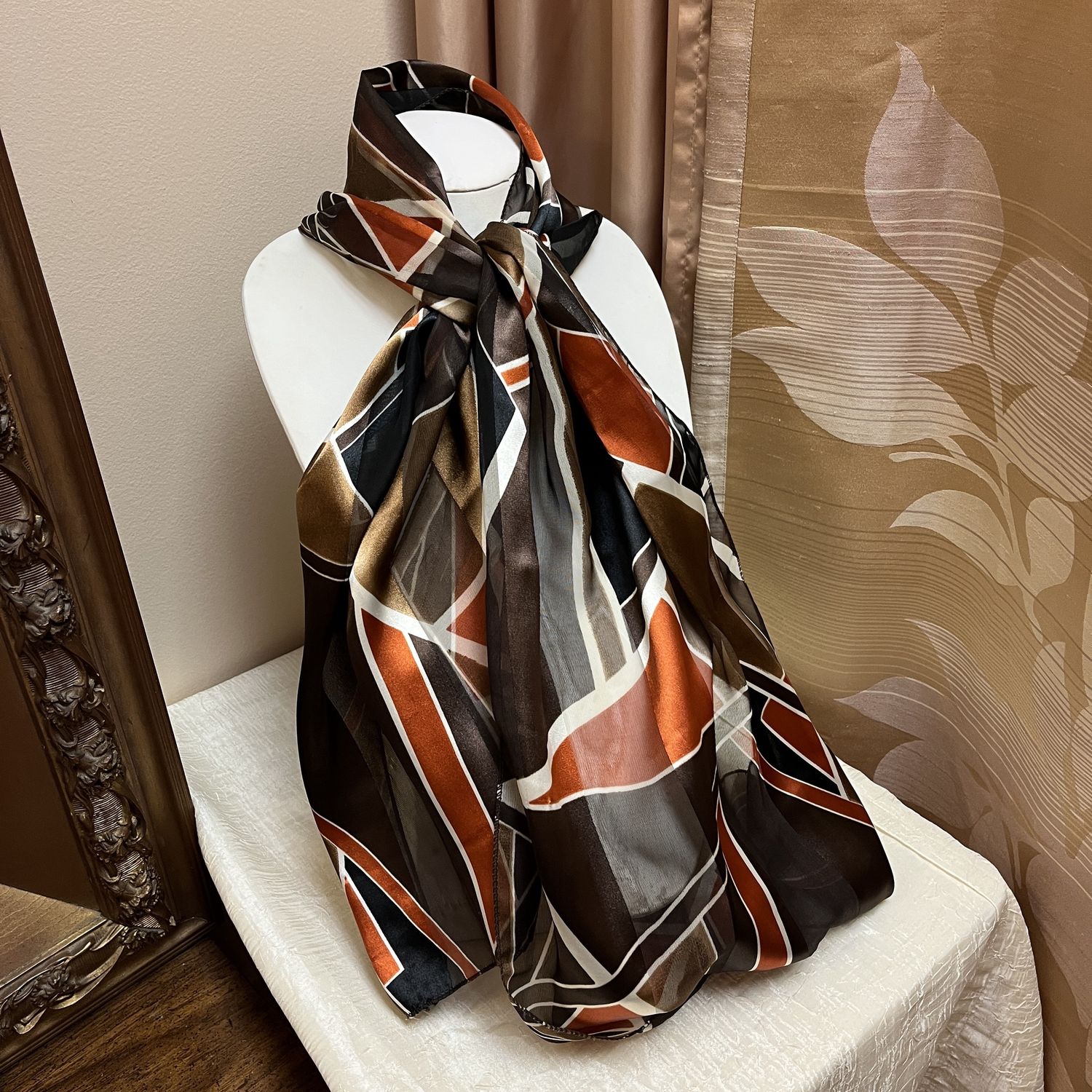 Brown &amp; Orange Geometric Scarf