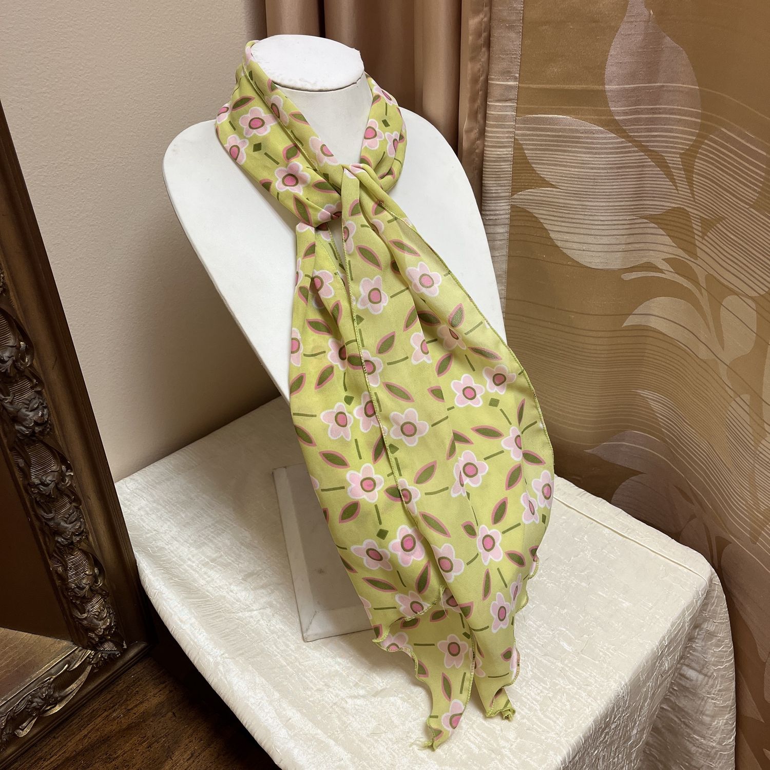 Pink &amp; Green Flower Scarf