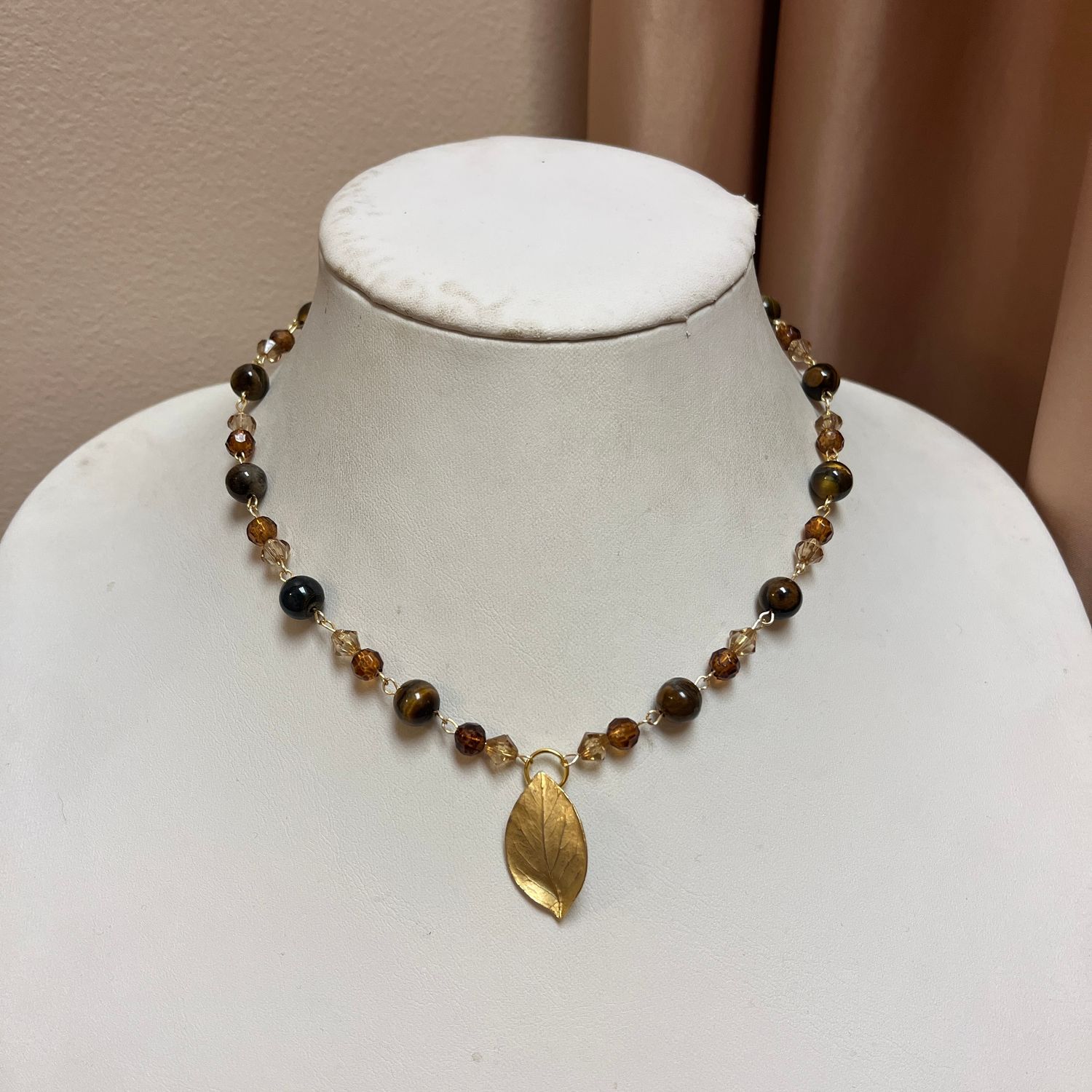 Tiger's Eye Leaf Necklace