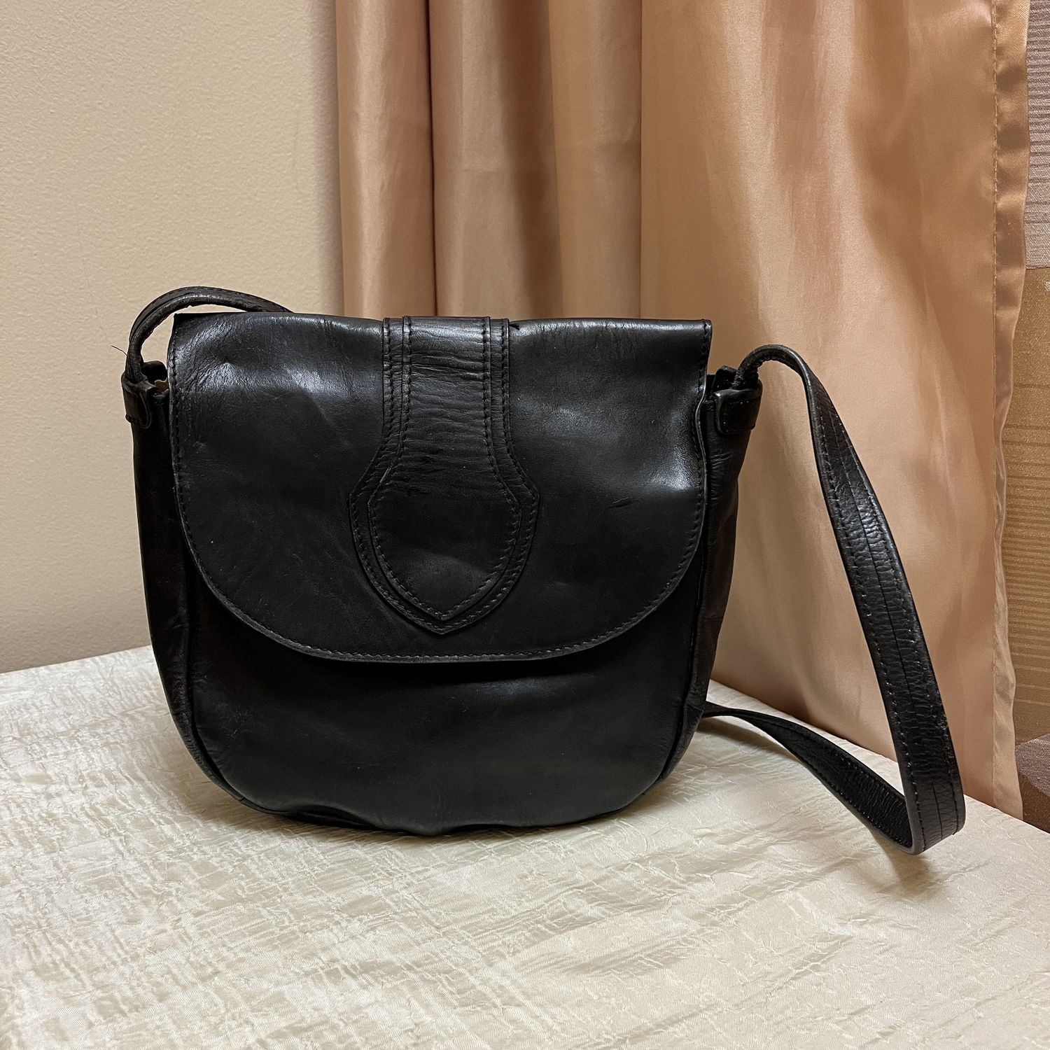 Black Leather Saddle Bag