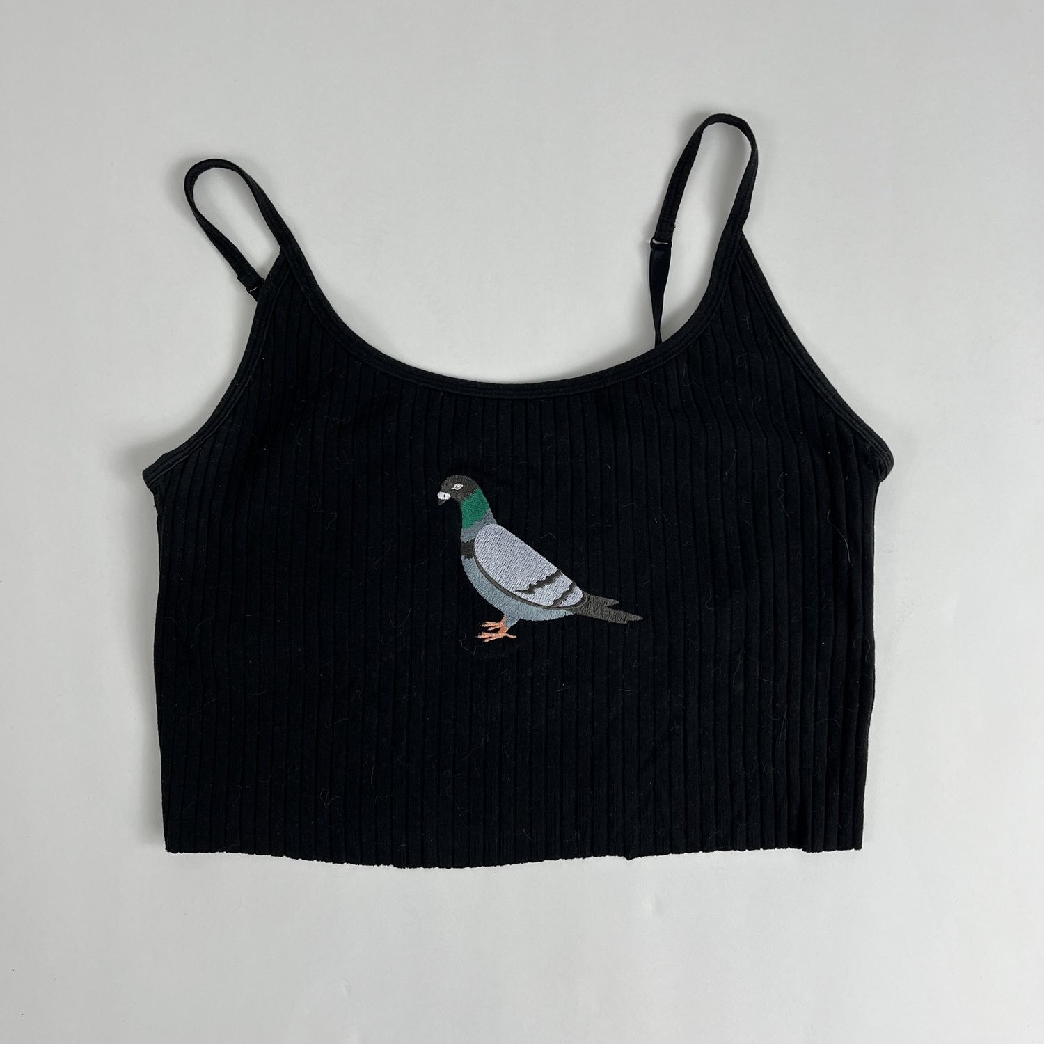Pigeon Embroidery, Style: Black Tank