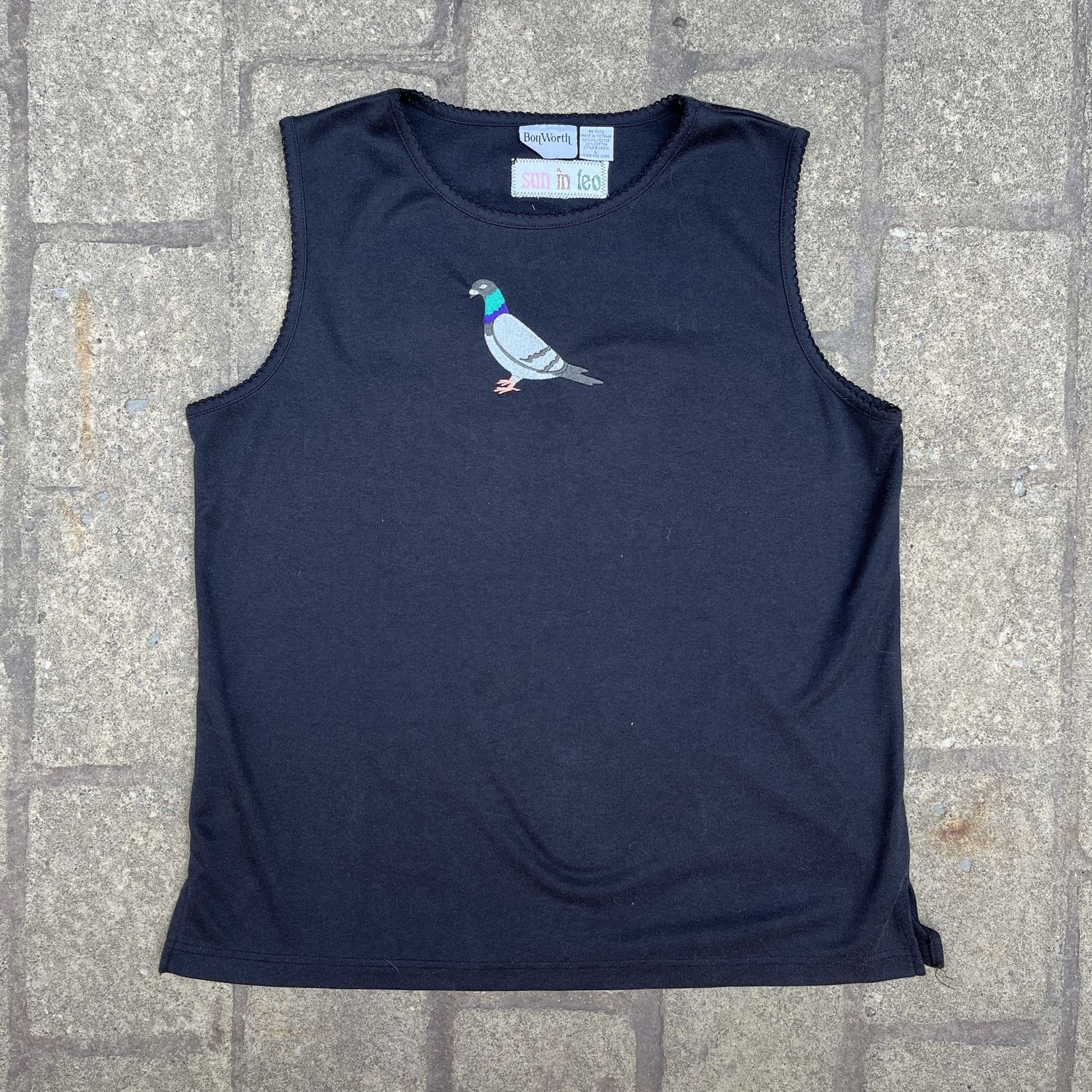 Pigeon Embroidery, Style: Black Tank