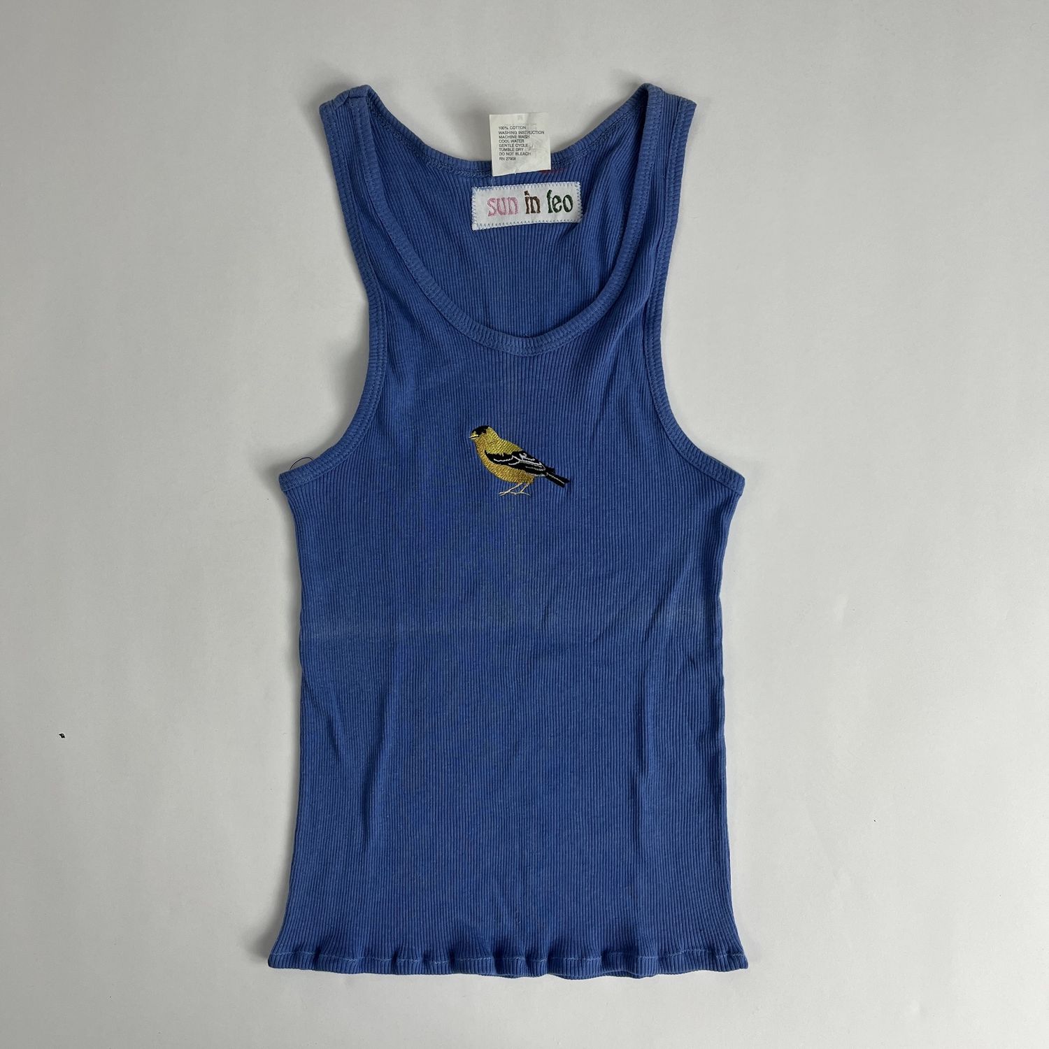 Goldfinch Embroidery, Style: Blue Tank