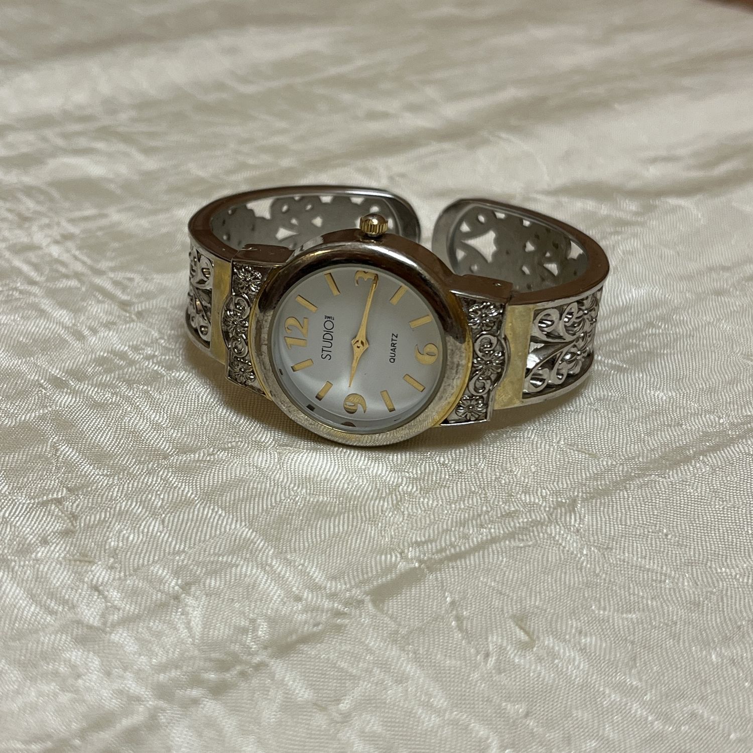 Detailed Silver Cuff Watch