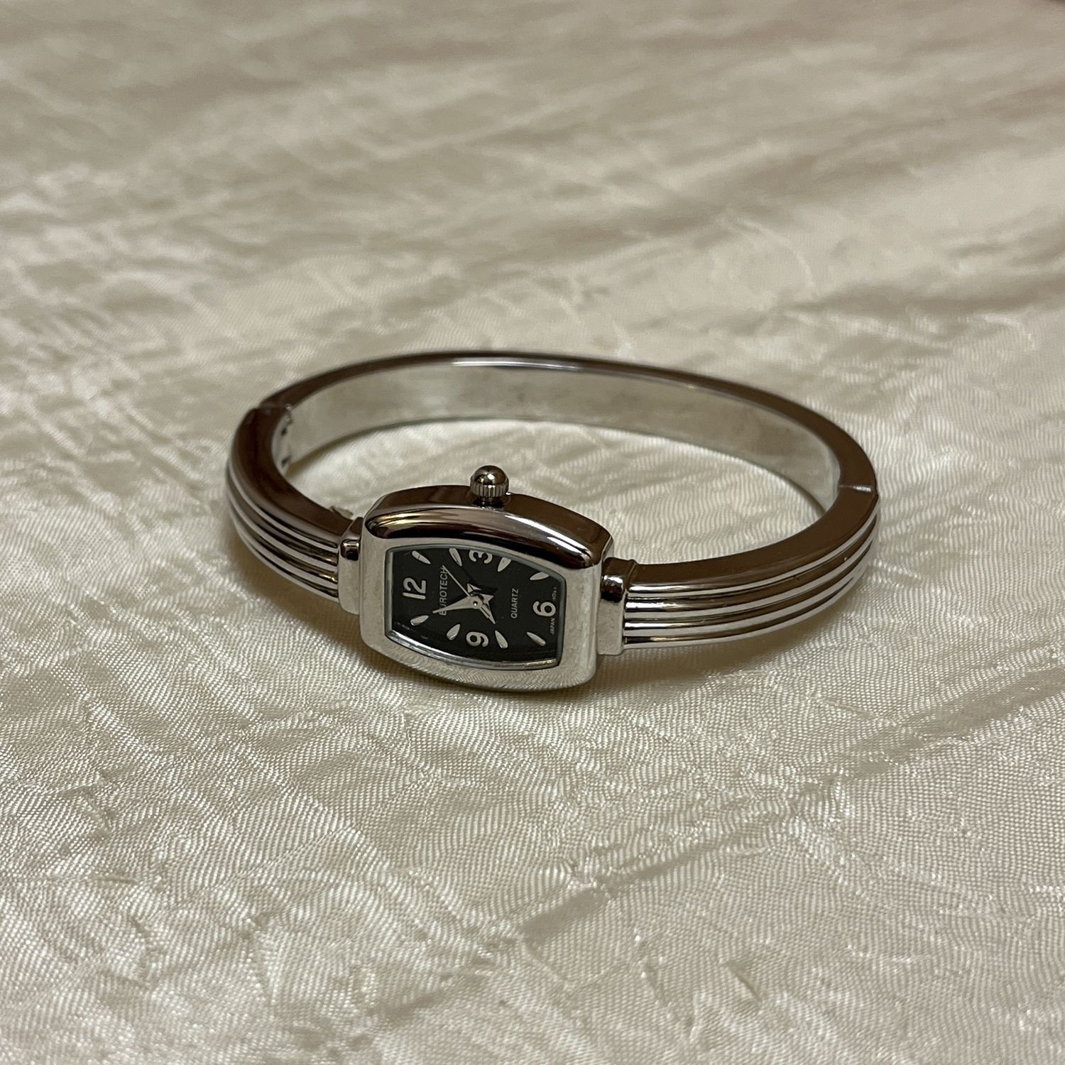 Silver Black Watch Bangle