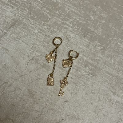 Gold Heart Lock and Key Earrings