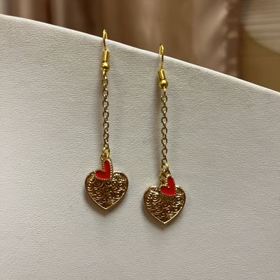 Gold Heart Dangle Earrings