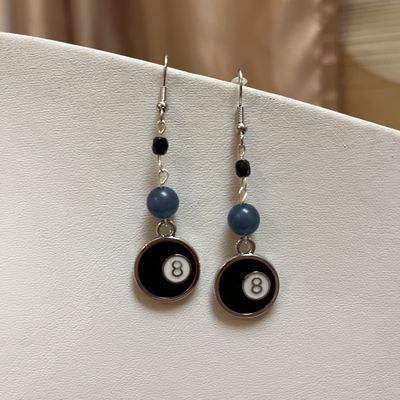 Silver 8-Ball Dangle Earrings
