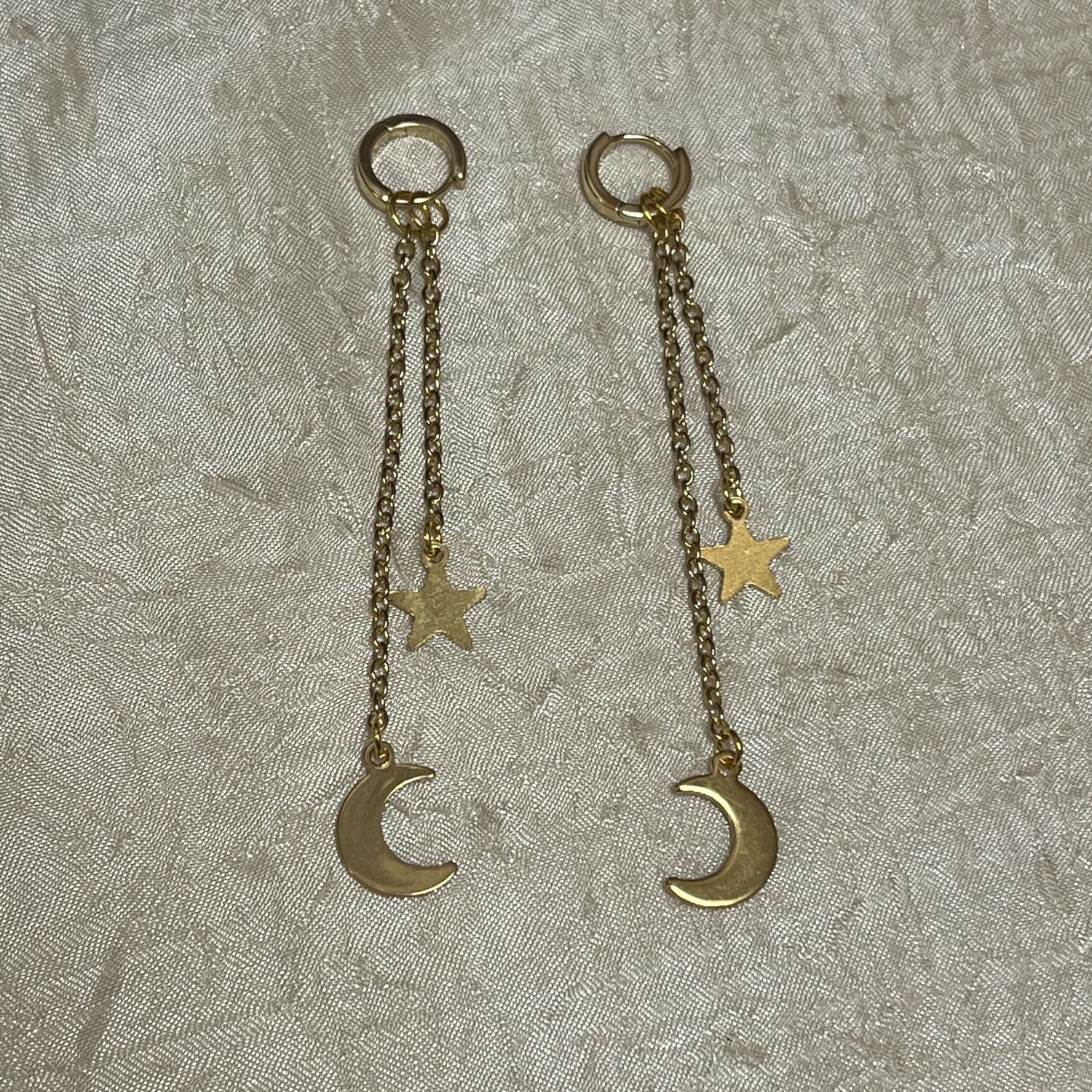 Gold Moon and Star Dangle Earrings