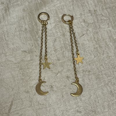Gold Moon and Star Dangle Earrings