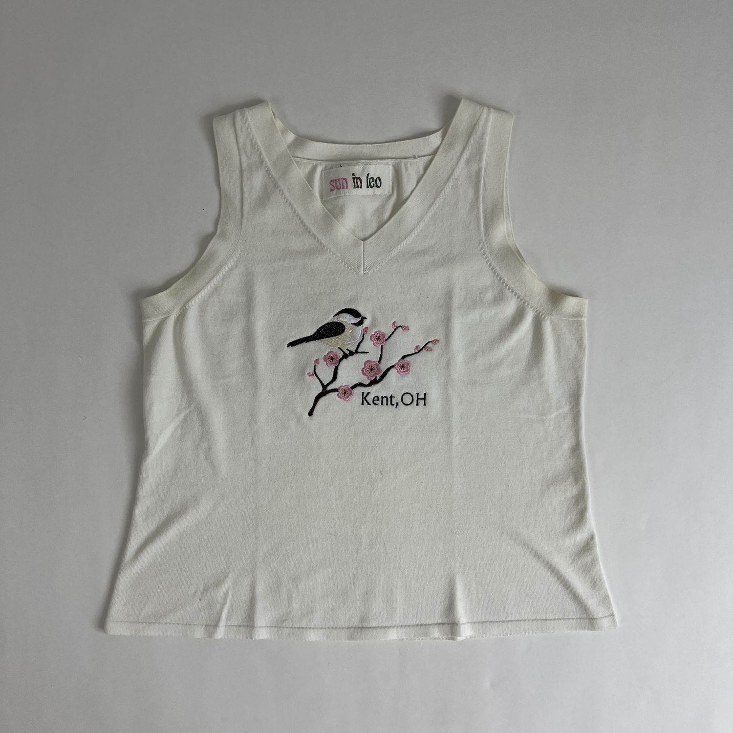 Chickadee Embroidery, Style: White Tank