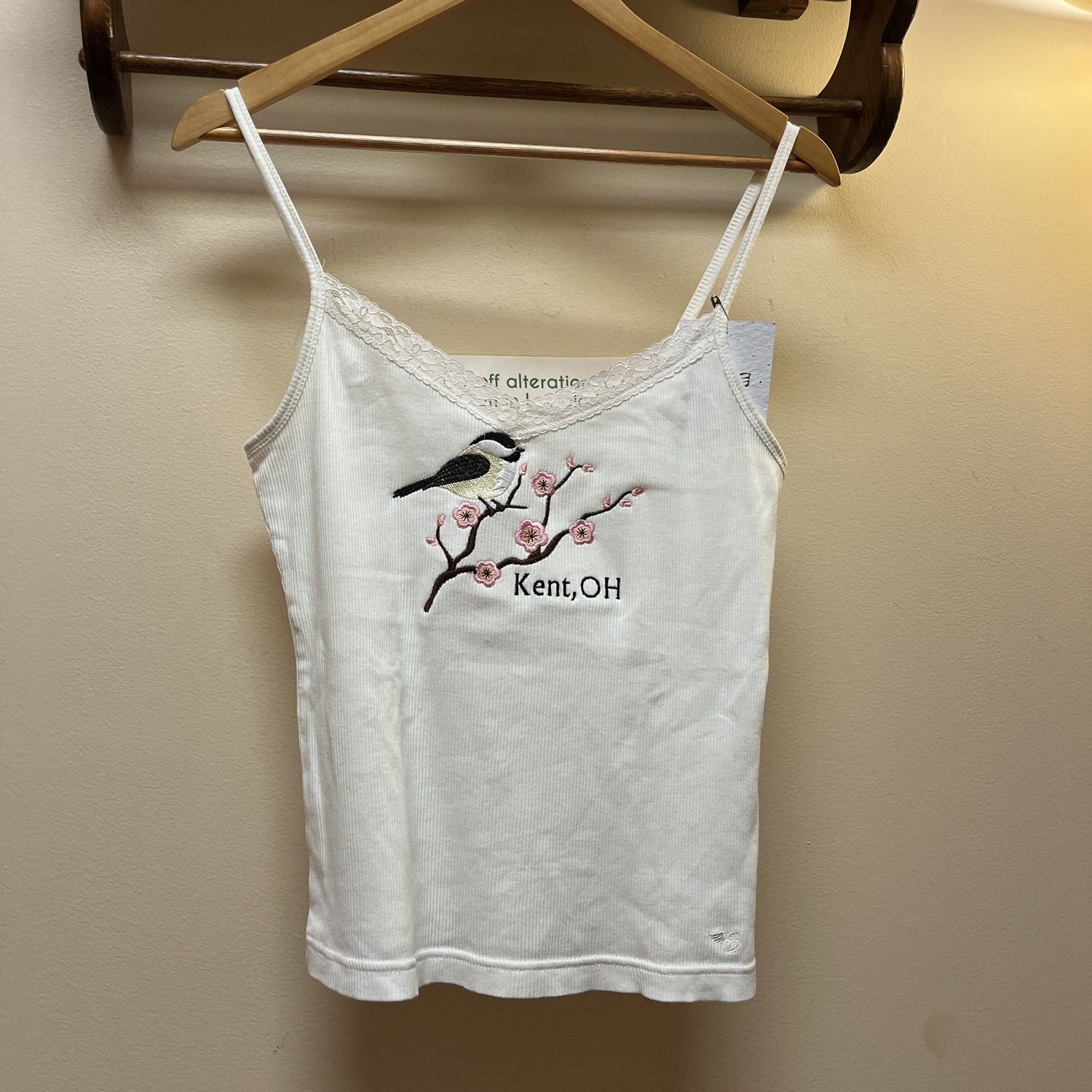 Chickadee Embroidery, Style: White Tank