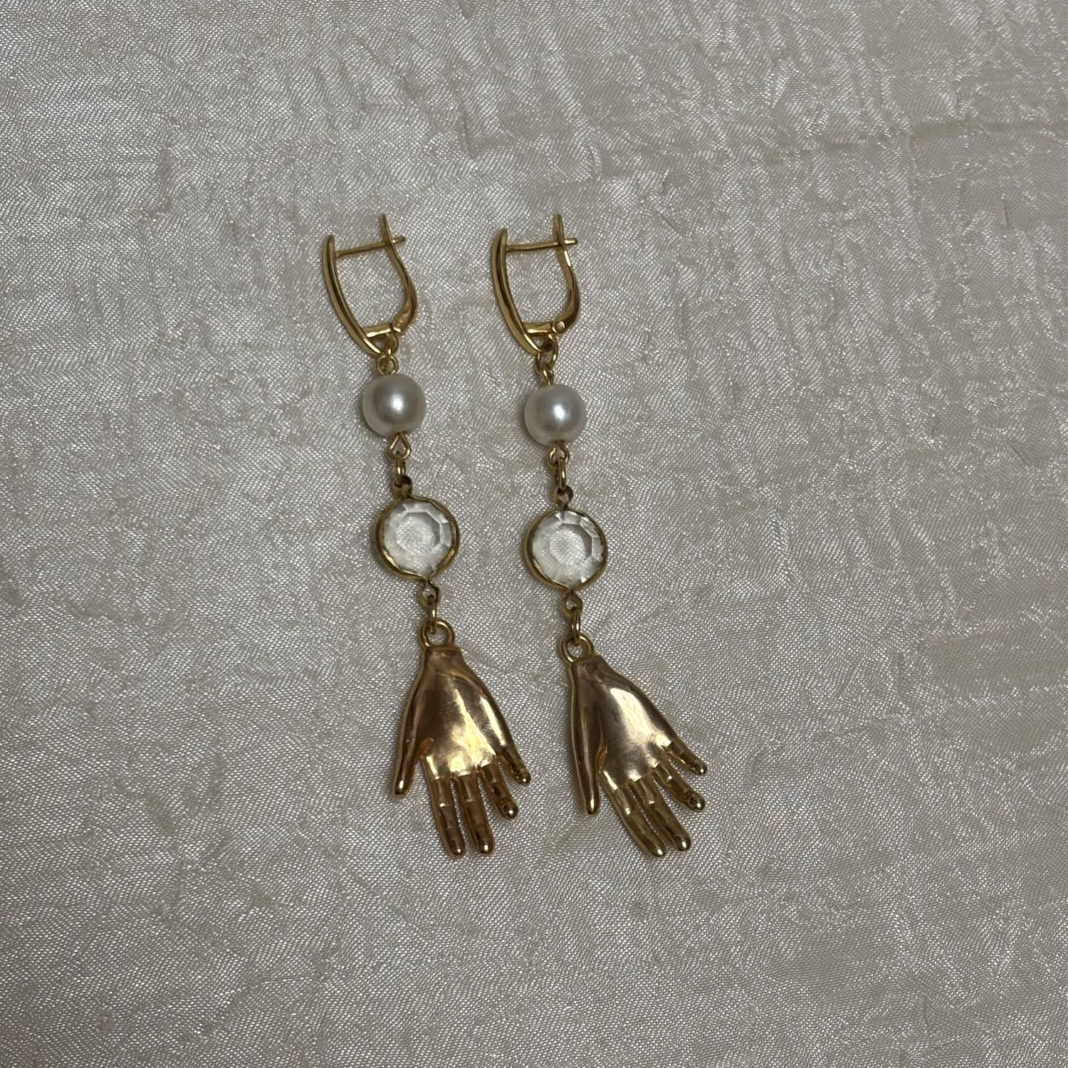 Gold Pearl Hands Earrings