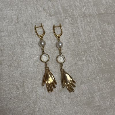 Gold Pearl Hands Earrings