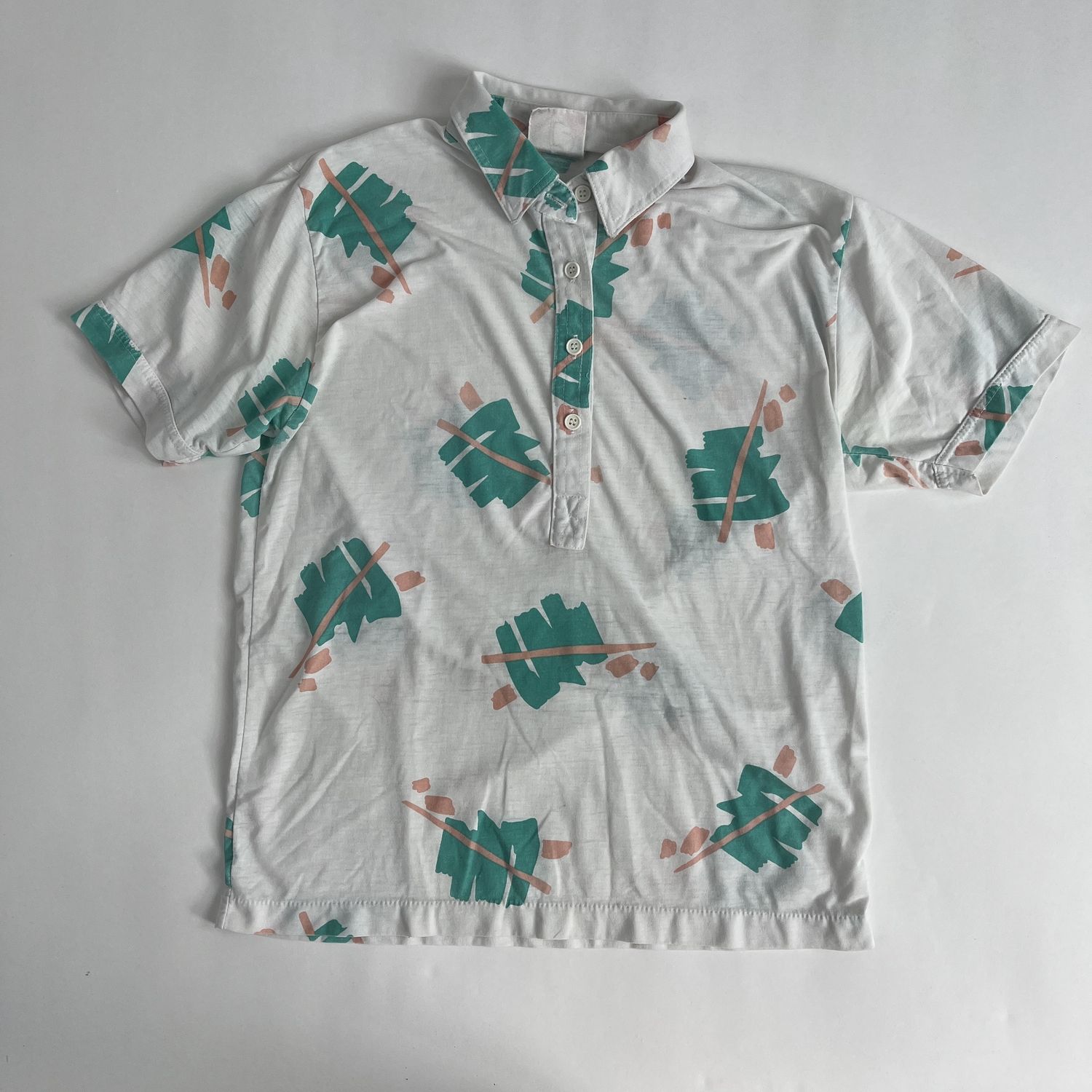White Knit Printed Button Down