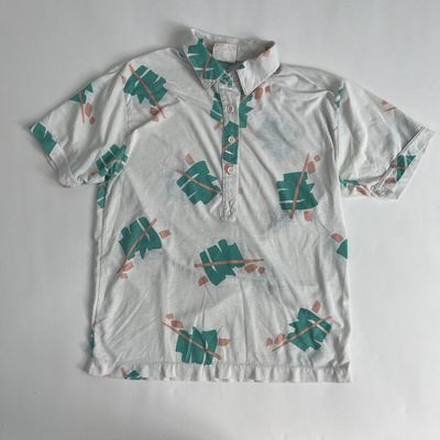 White Knit Printed Button Down