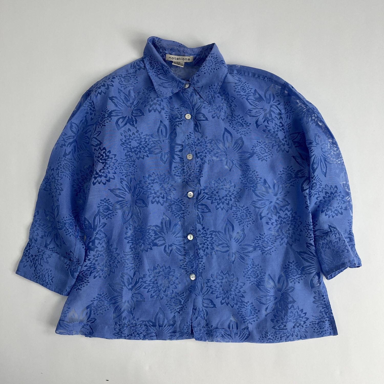Sheer Blue Floral Button Down