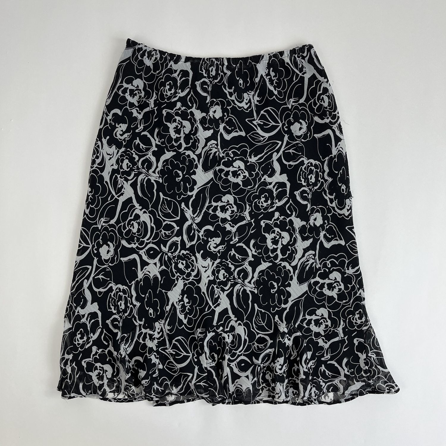 Black and White Rose Midi Skirt