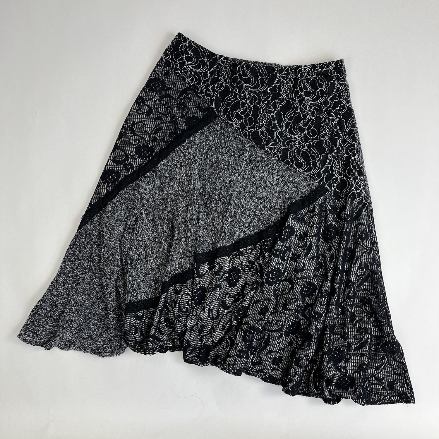 Black Patchwork Flare Skirt