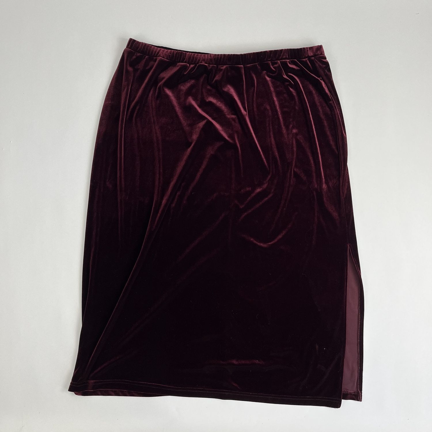 Maroon Velvet Slit Skirt