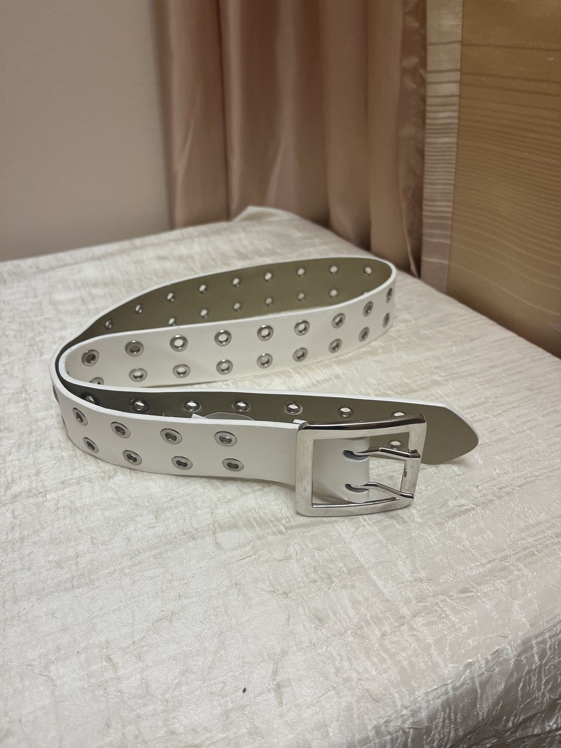 White Leather Eyelet Belt