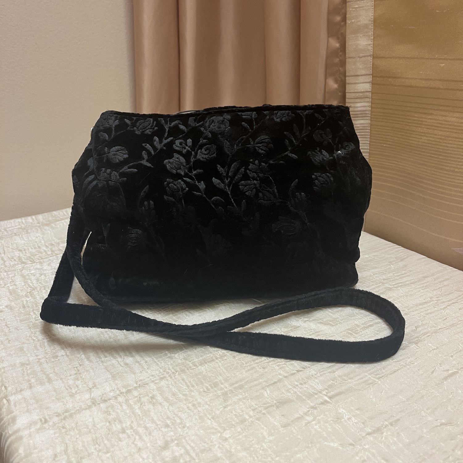 Black Velvet Floral Bag