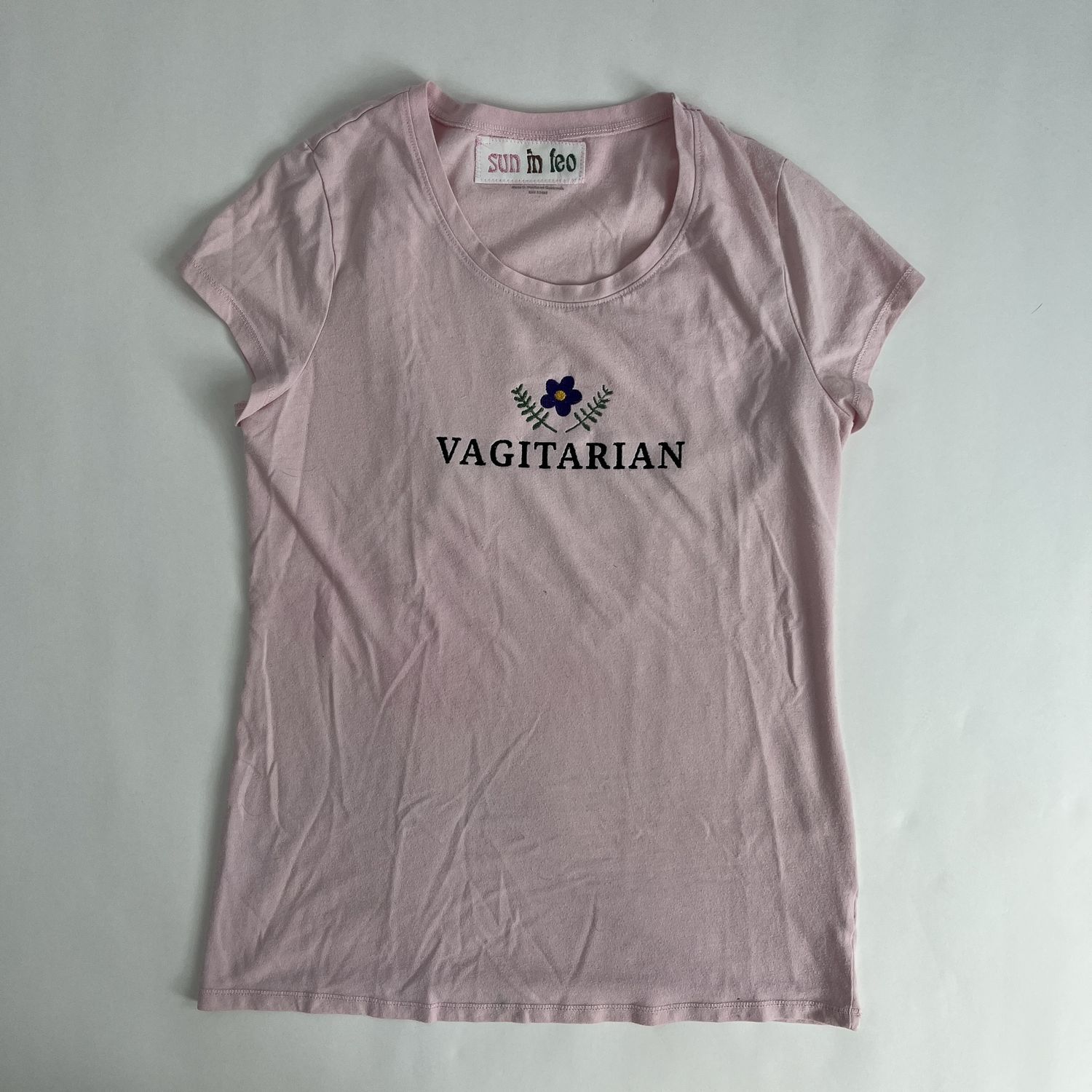Vagitarian Embroidery, Style: Pink Tee