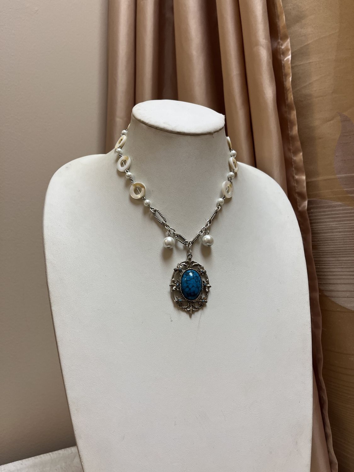 Pearl Chain Turquoise Necklace