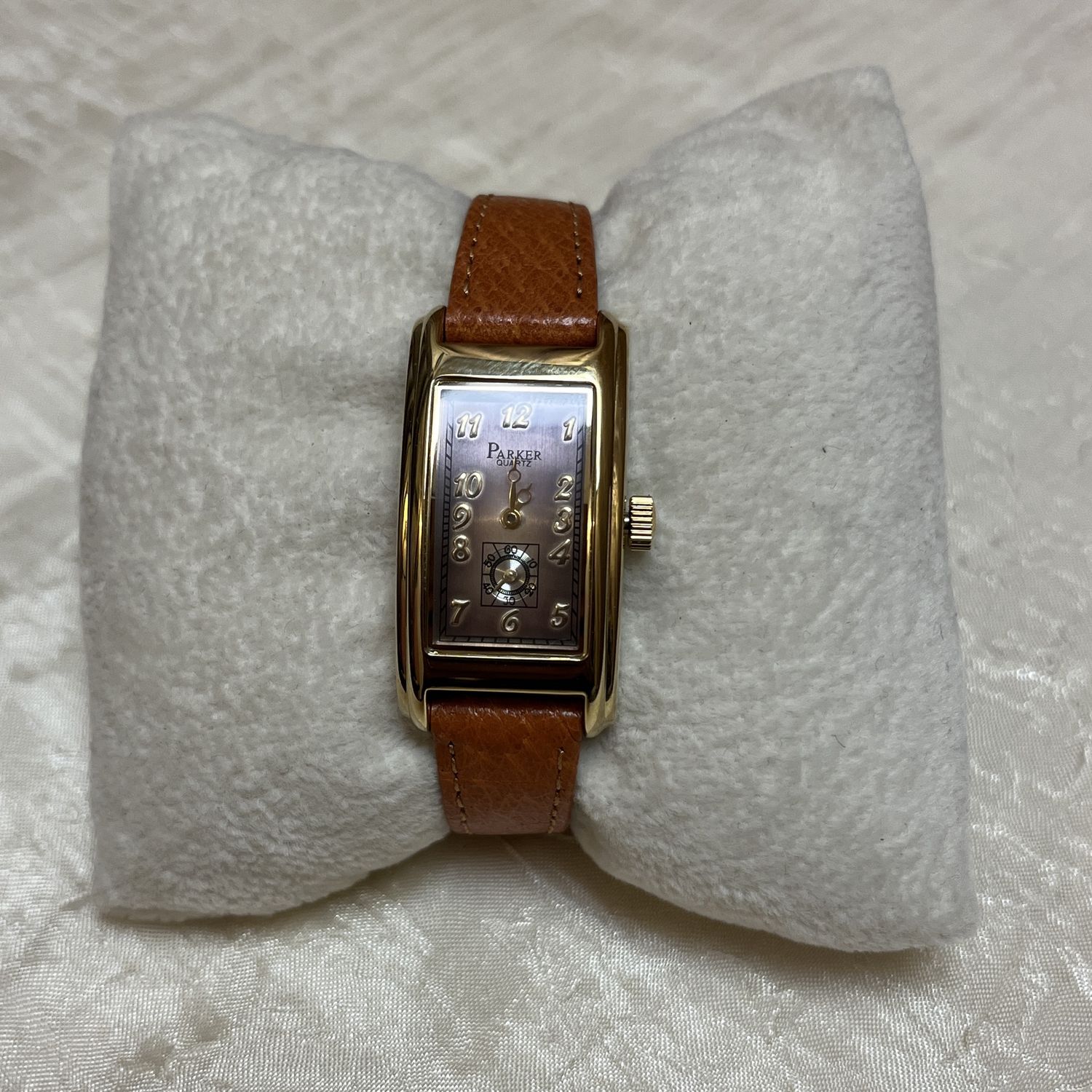 Gold Rectangle Face Brown Leather Strap Watch
