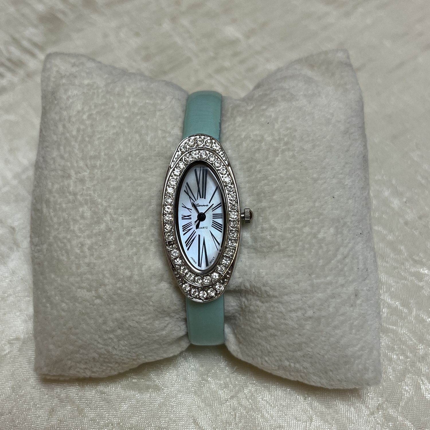 Blue Band Bedazzled Oval Face Watch