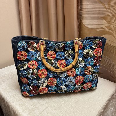 Fabric Flower Denim Purse