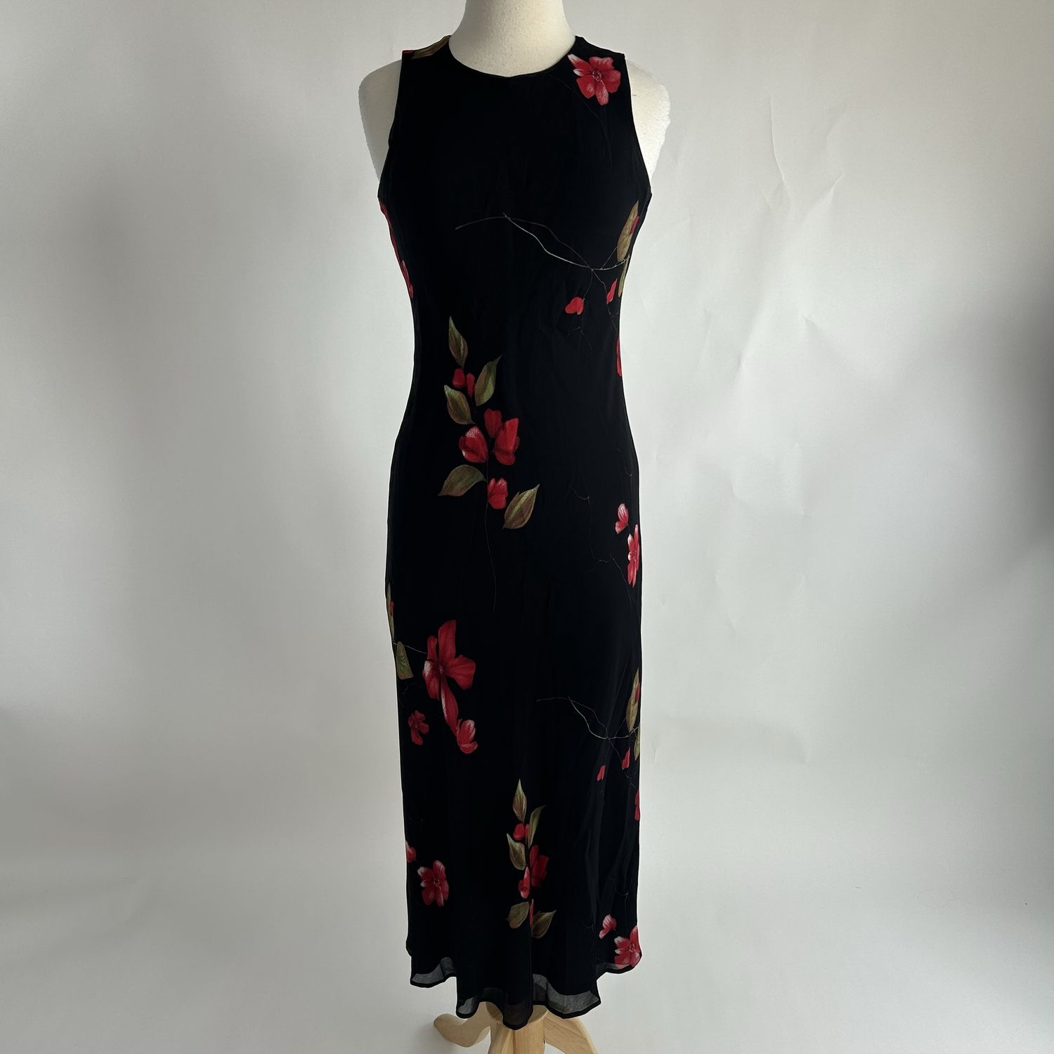 Long black dress with red flowers