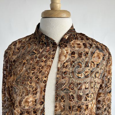 Animal print mandarin collar
