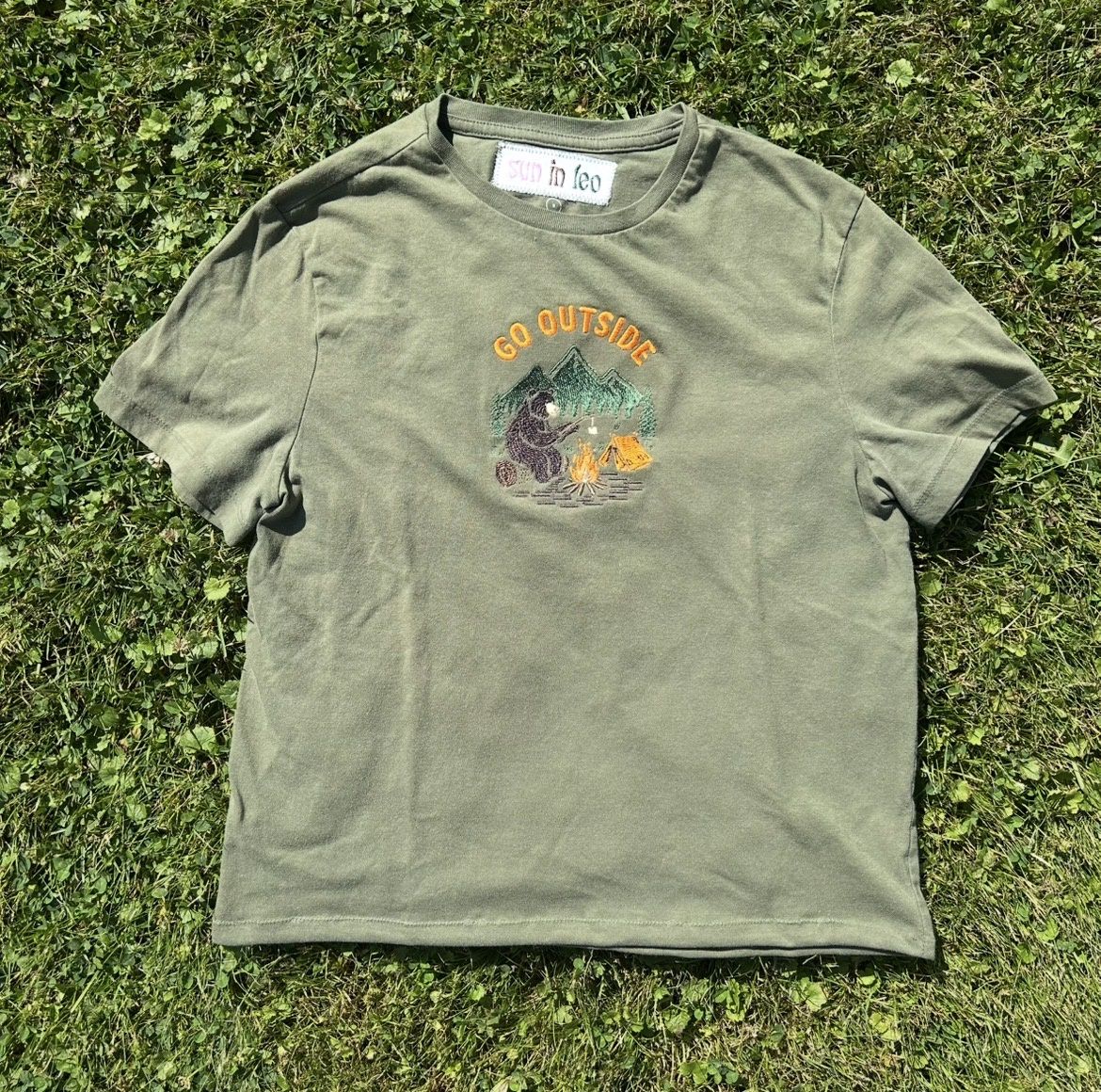 Go Outside Embroidery, Colour: Green Tee