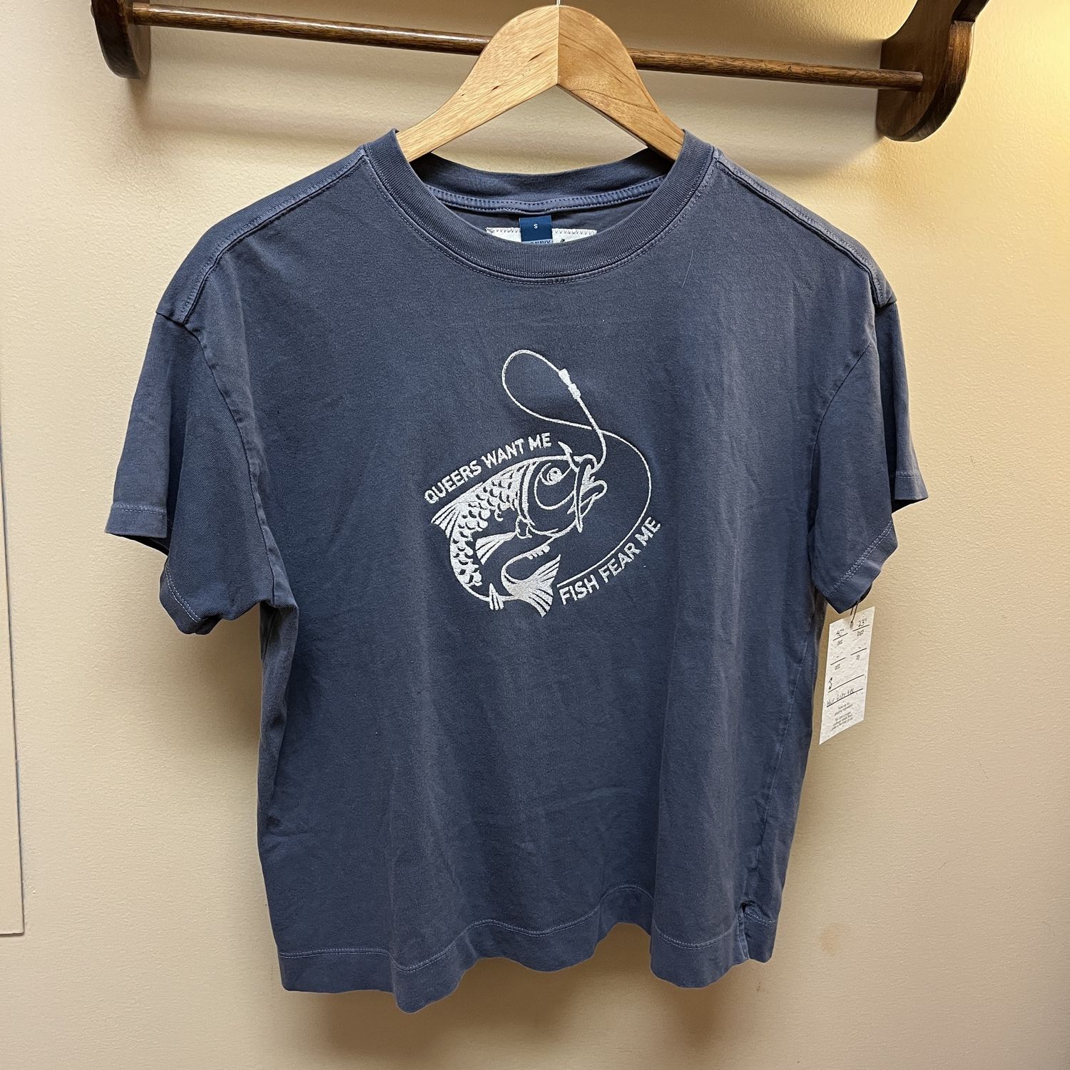 Fish Fear Me Embroidery, Colour: Blue Tee