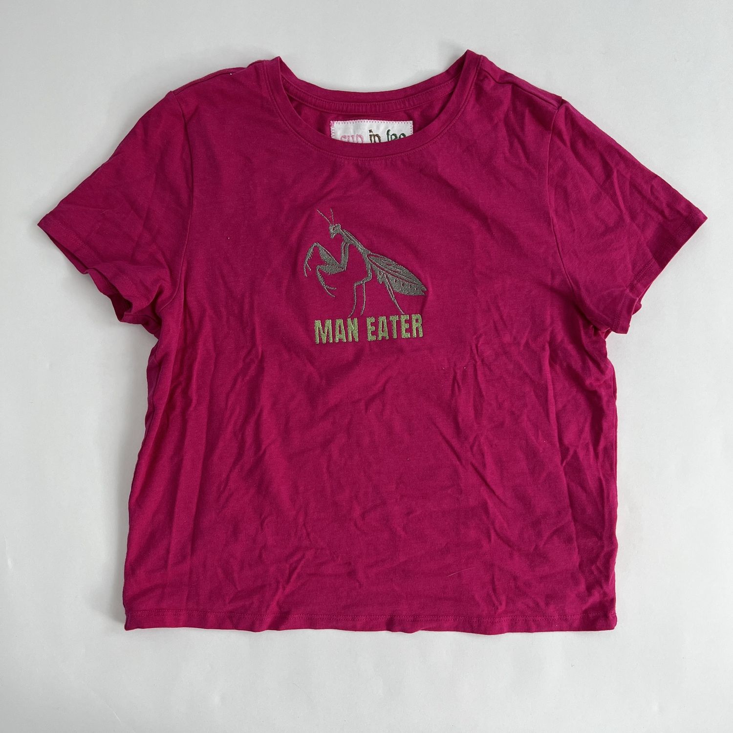 Man Eater Embroidery, Colour: Hot Pink Tee