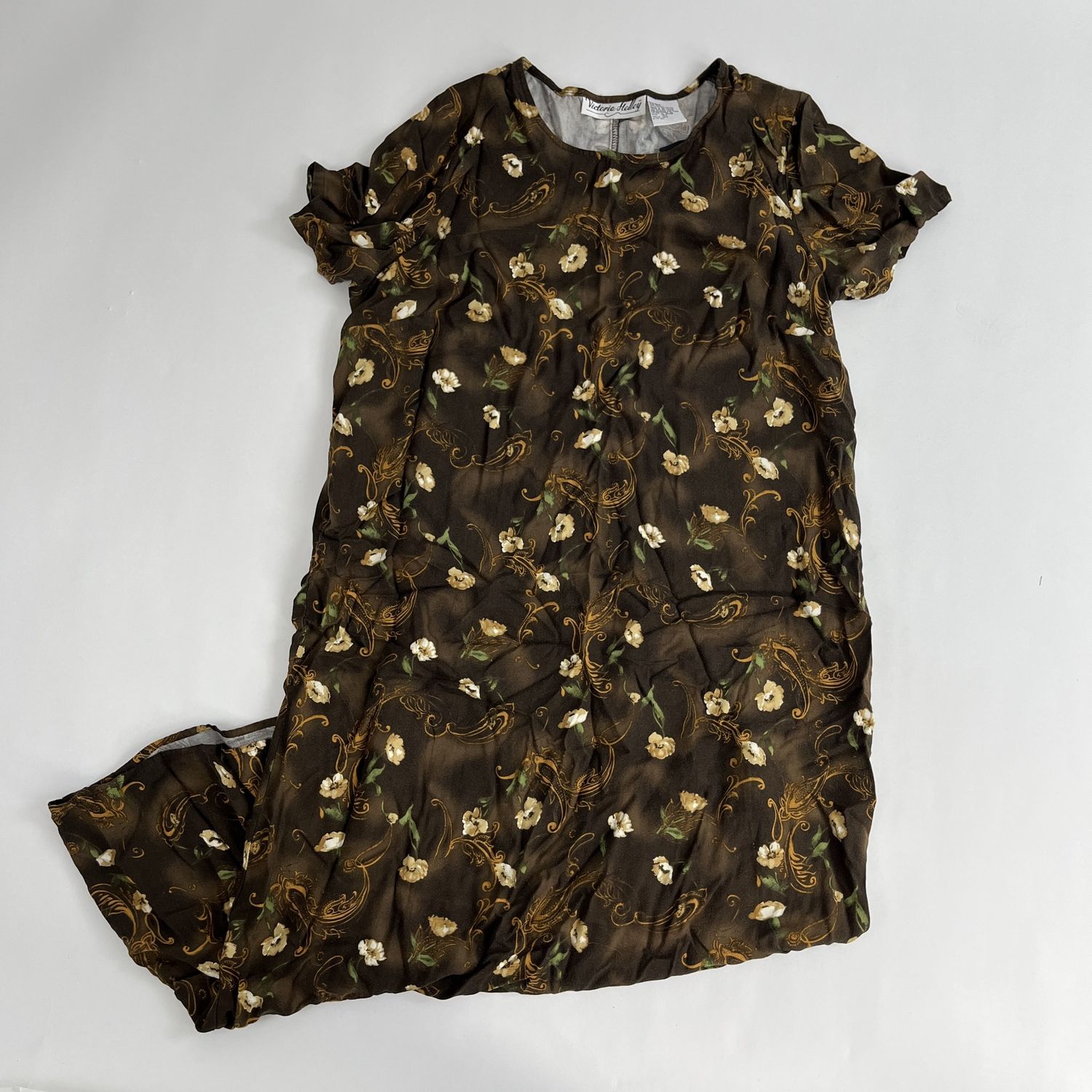 brown flower day dress