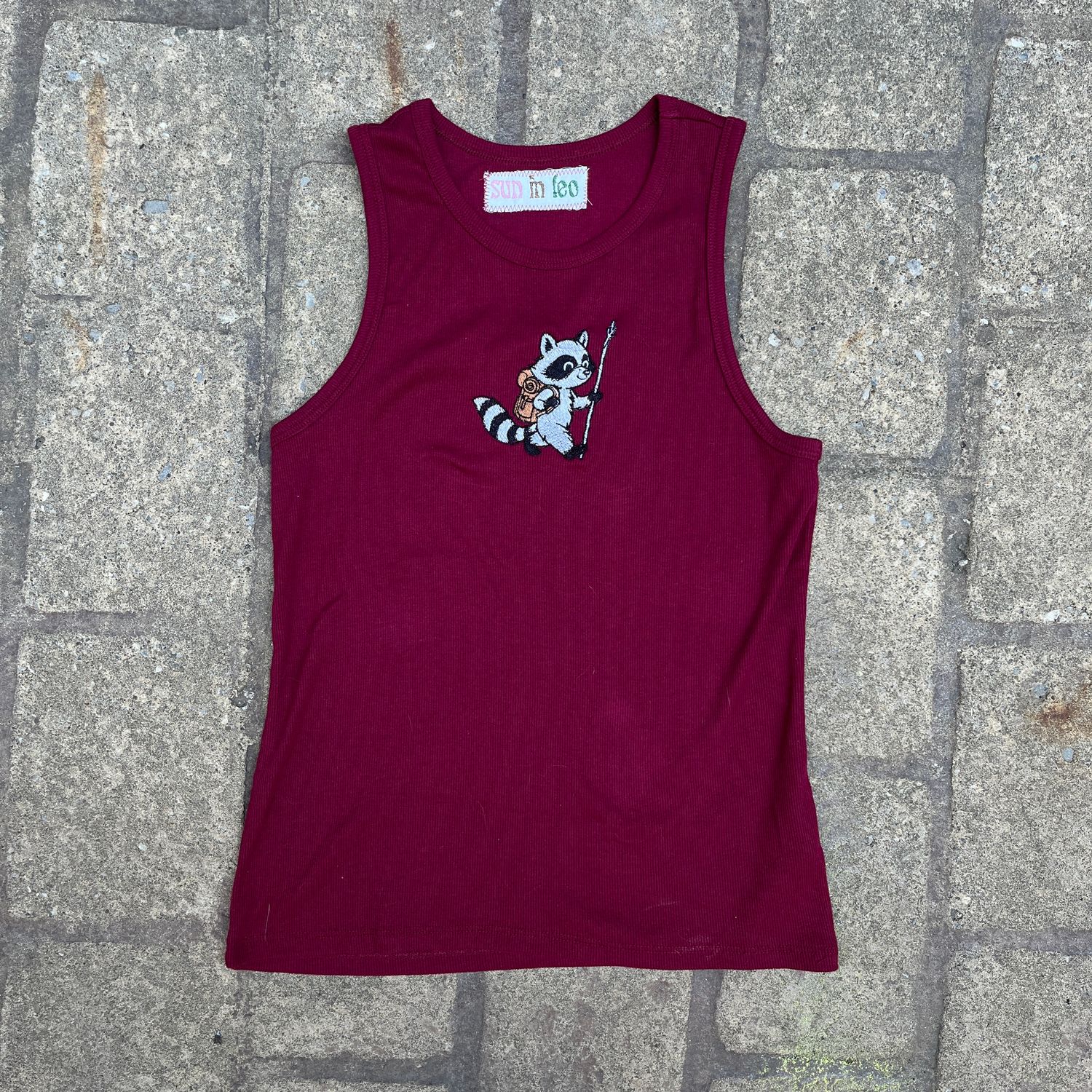 Raccoon Embroidery, Style: Maroon Tank