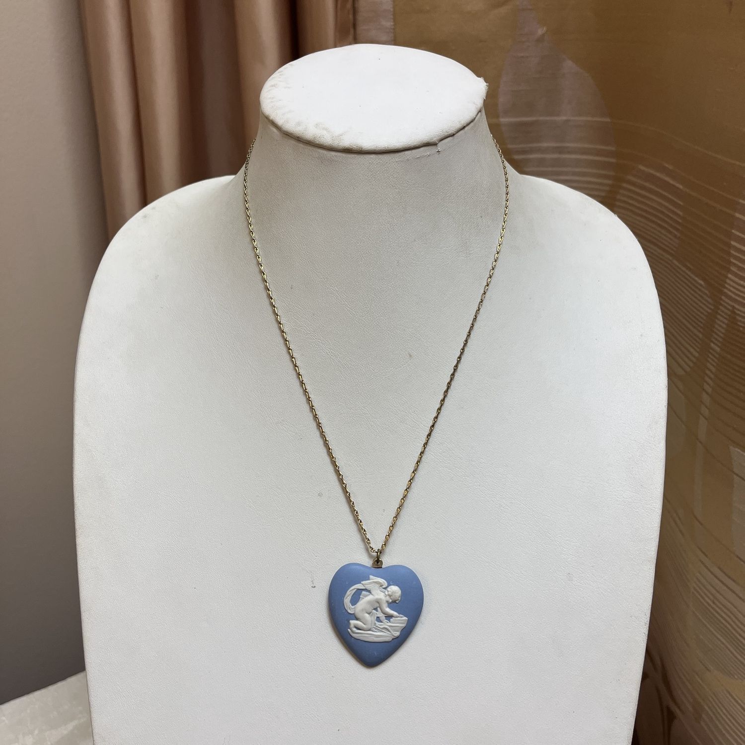 Blue Heart Angel Cameo Necklace